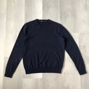 SAKS FIFTH AVE BLUE NAVY CASHMERE SWEATER V NECK LONG SLEEVE MENS LARGE